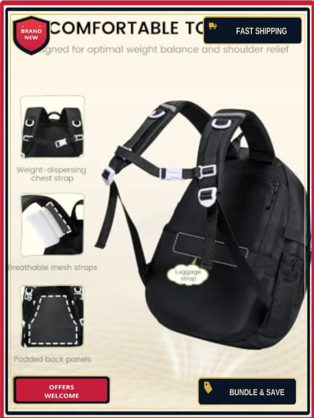Waterproof School Backpack for Teen Girls with Chest Strap, Fits 15.6